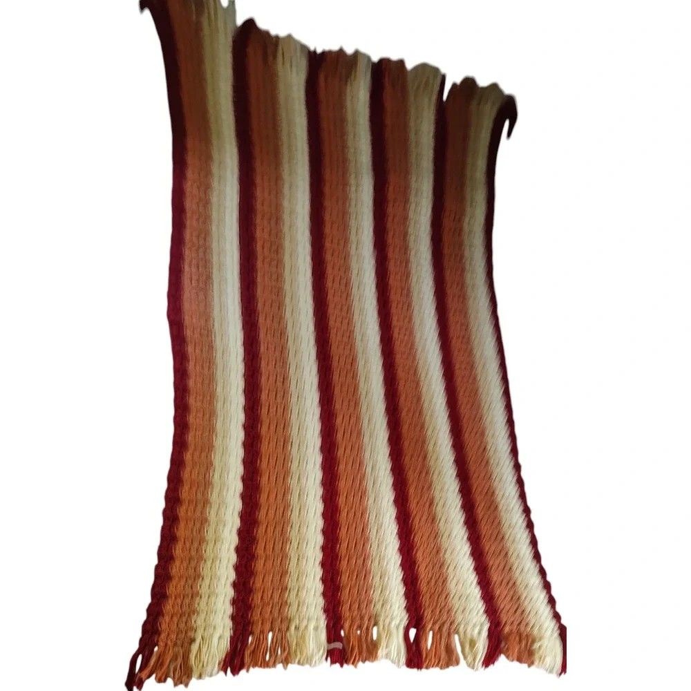 Vintage Crochet Handmade Afghan Throw Blanket  Rust Orange Tan‎ Beige 73x42 In